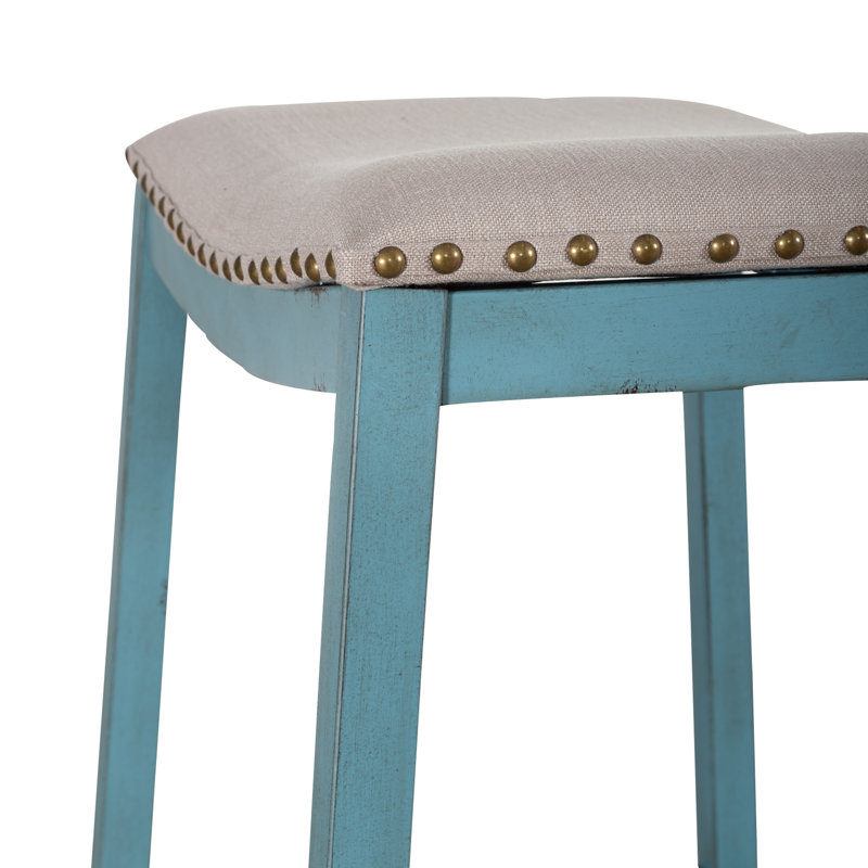 Edmund Upholstered Counter Stool with Metal Frame, Blue, 2, Bar Stool (30” Seat Height)