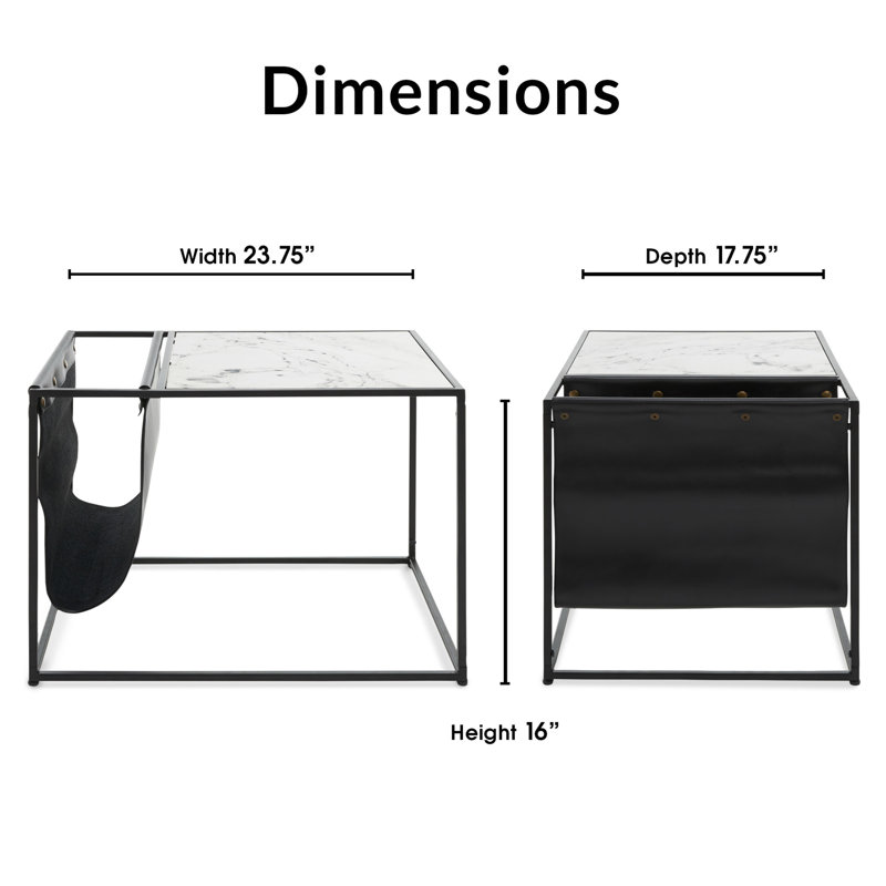 Wilson Black Metal and Marble Print Magazine Storage End Table