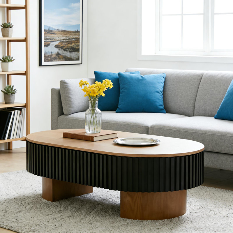 43.7 Elliptical living room coffee table with hidden storage and removable tabletop, Brown Tabletop