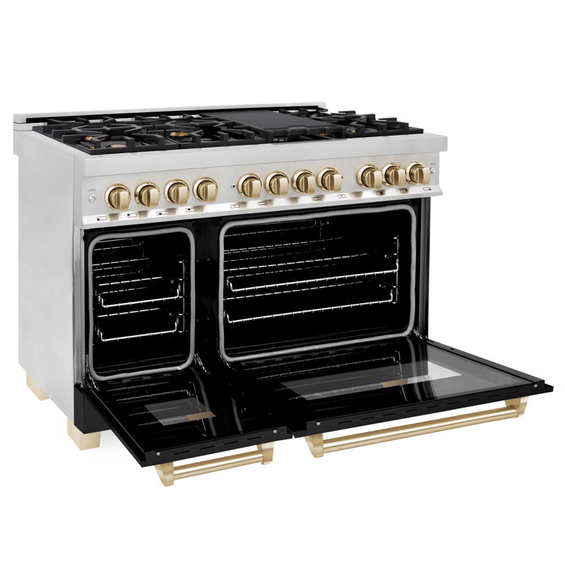 ZLINE Autograph Edition 48 in. 6.0 cu. ft. Legacy Dual Fuel Range with 7 Burner Gas Cooktop and 2 Electric Ovens in Stainless Steel with Black Matte Doors