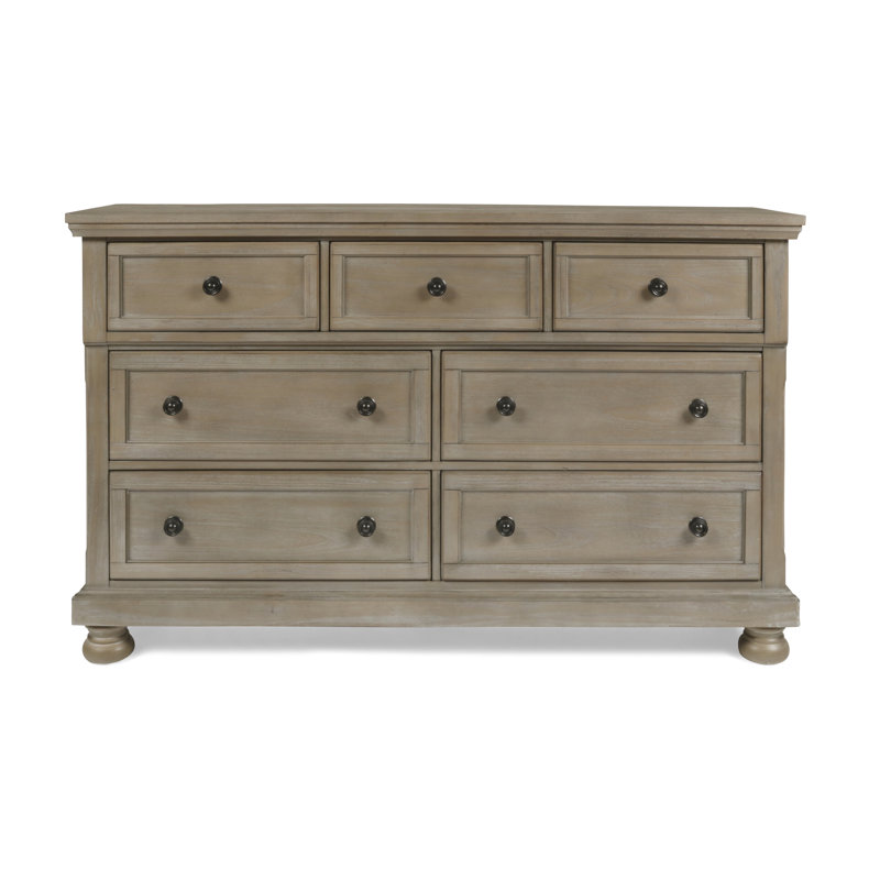 Aceves 7-Drawer Solid Wood Dresser, Pewter