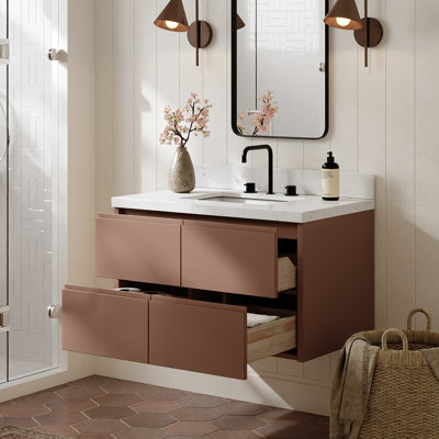   Ensemble de meuble-lavabo mural rectangulaire simple 36 po avec comptoir en quartz Carrara