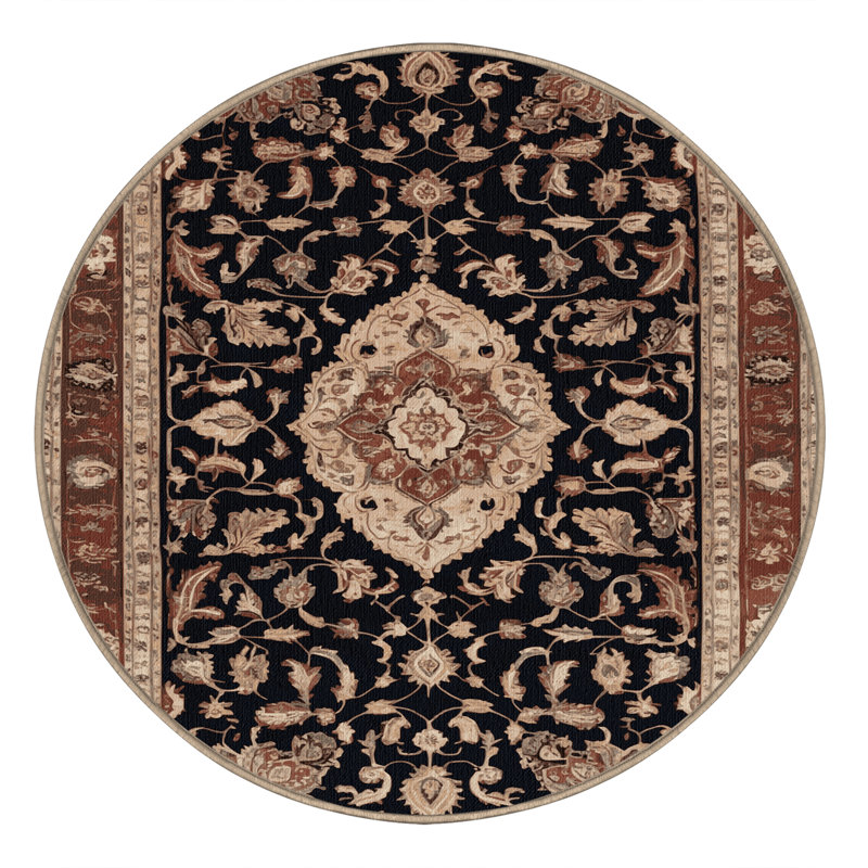 Machine Washable Persian Brown Area Rug, Round 8'