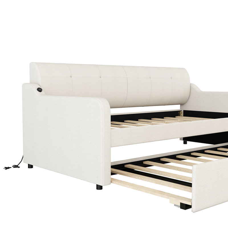 Lit de jour simple avec couchette et Interface - Teinte beige pliable