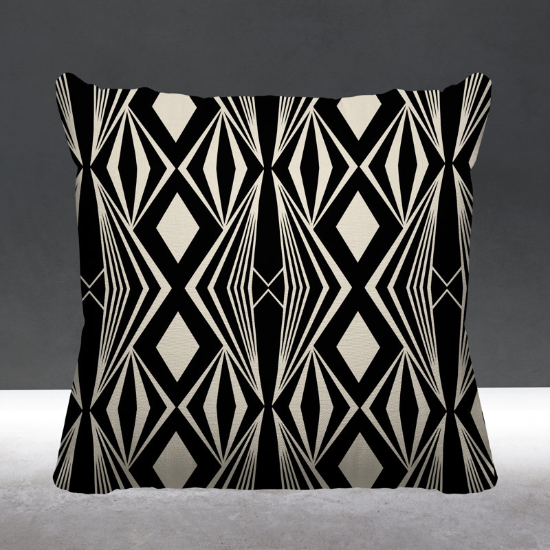 Coussin décoratif intérieur / extérieur Dean Minimalist Tribal Abstract, L 17 po x H 17 po, Noir