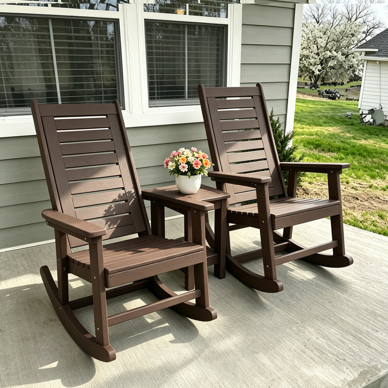 Chaise berçante d'extérieur en PEHD, Bois brun