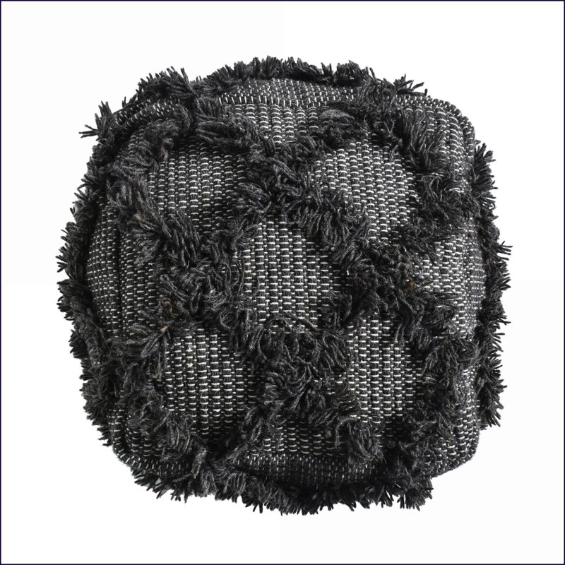 Pouf, Handcrafted Wool &amp; Cotton Walnut Brown 16x16x16 Inches Fully Assembled | Wool | Cotton, Brown Geometric