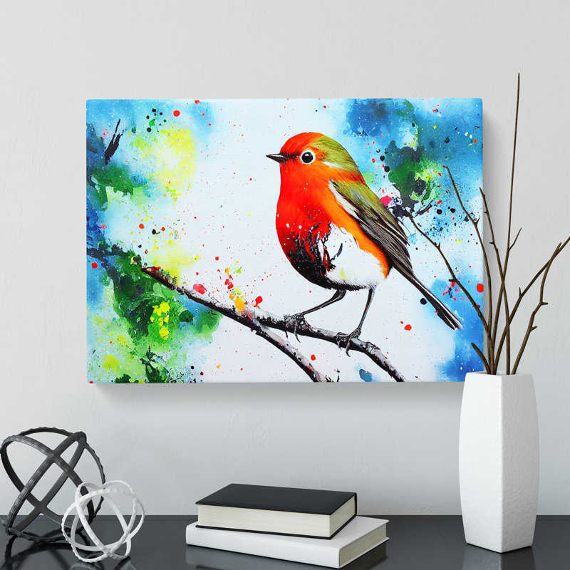 Robin Bird Splash Vol.2 Abstract - Wrapped Canvas, 50cm H x 76cm W x 3cm D