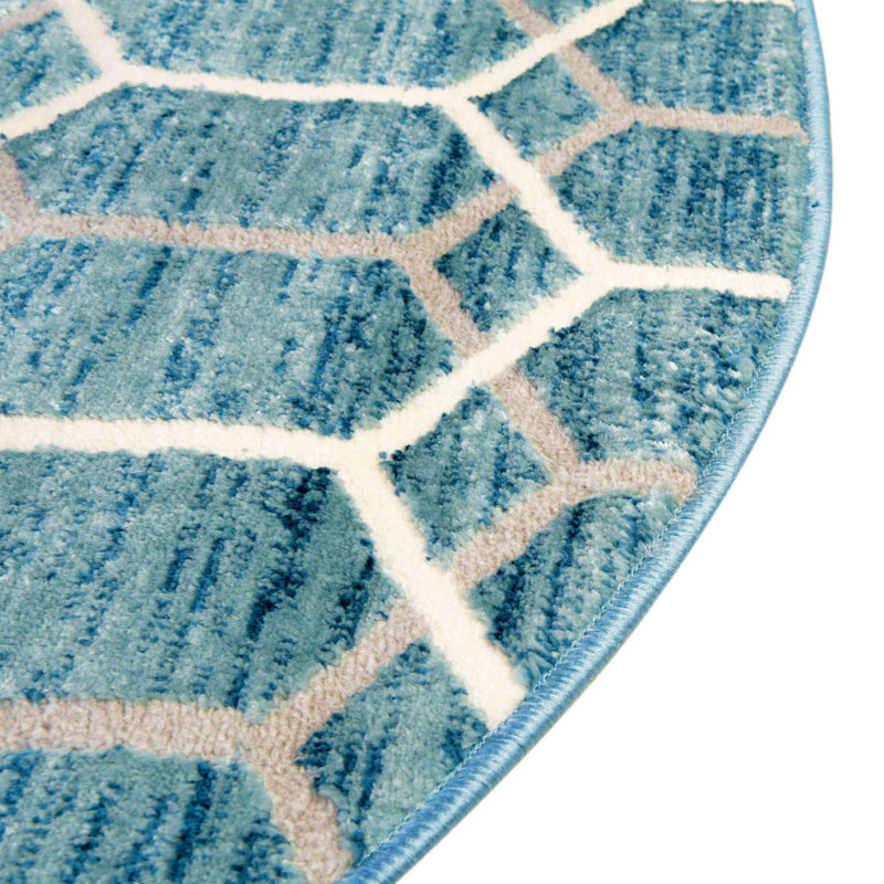 Tapis bleu / ivoire en laine Numa, Ovale 5 pi 3 po x 8 pi