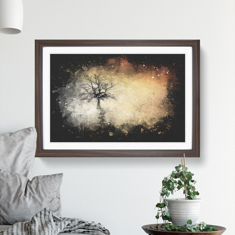 Tree Reflection at Sunset - Picture Frame Graphic Art Print, Walnut Framed, 24cm H x 33cm W x 2cm D