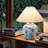 Handmade Starry Sky Ceramic Table Lamp – Blue & White Linen Shade For Living Room , Bedroom & Bedside