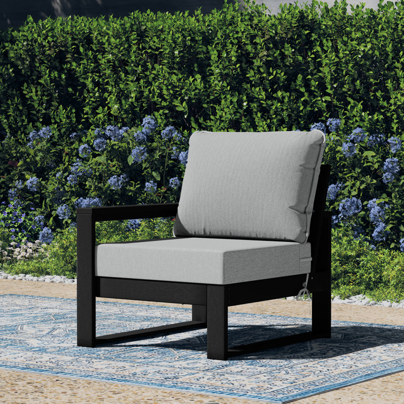 Fauteuil de patio à assise profonde avec cadre gauche, Gris clair, Noir, noir, noir, noir