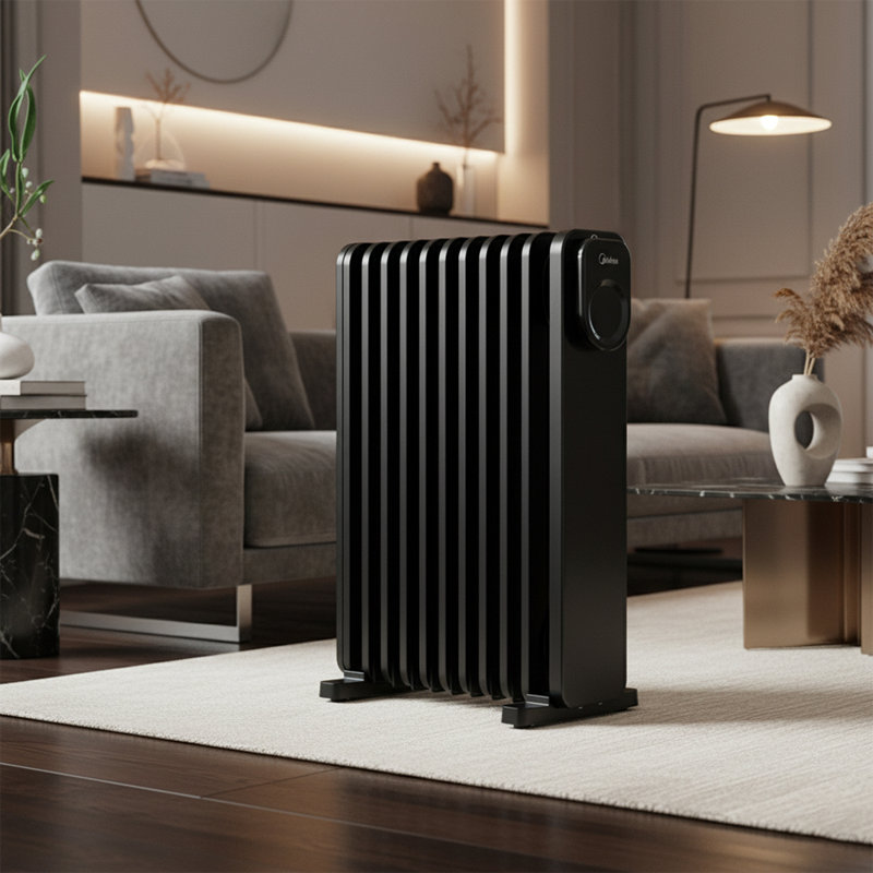 Living And Home 1000 Watt 3412 BTU Electric Radiator Space Heater with Adjustable Thermostat, Black