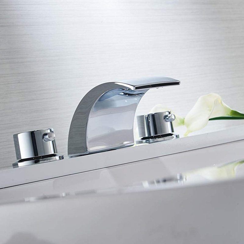 Robinet de salle de bain à large entraxe avec bonde, Chrome poli