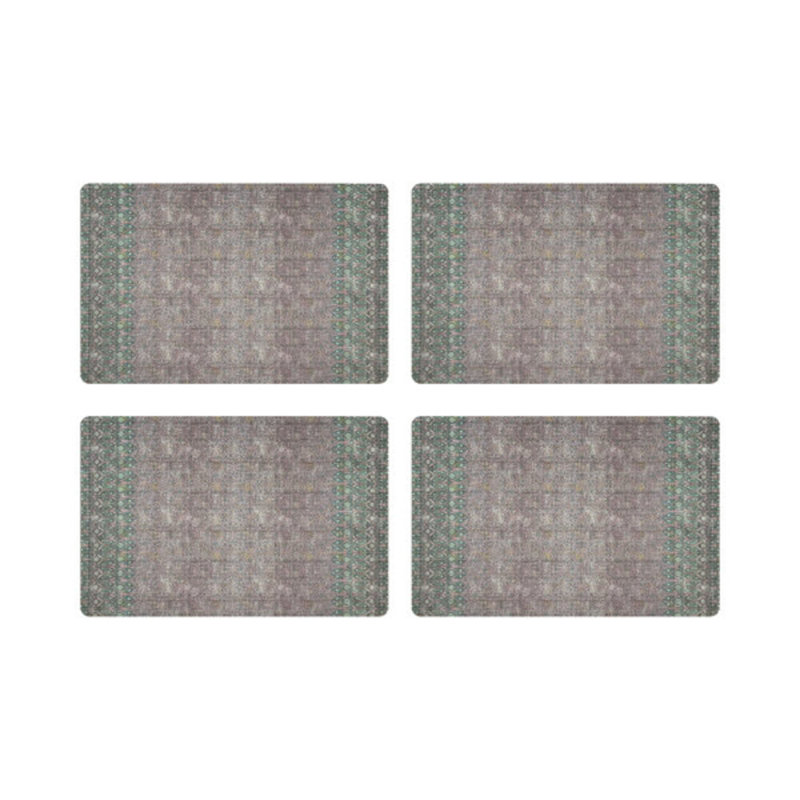 Iznik Vegan Leather Rectangle Pebble Placemat, Green/Pink