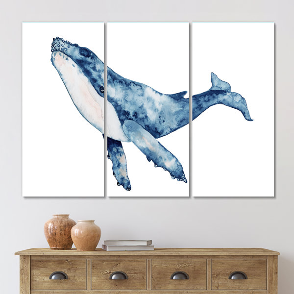Bless international Blue Whale On White II On Canvas 3 Pieces Painting ...