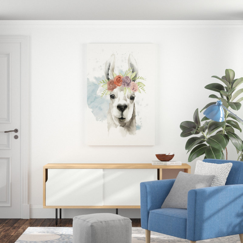 Llama Flora I by Grace Popp - Painting on Canvas, 122cm H x 81cm W, Wrapped Canvas