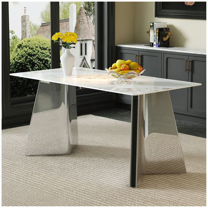 Table de salle à manger luxueuse 63 "x 31,5 x 30" en jade froide avec pieds papillon en acier inoxydable doré