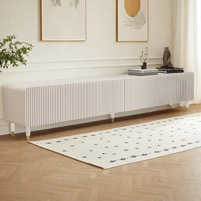 Meuble télé moderne avec tiroirs fermés, H 17,32 po x L 94,48 po x l 13,78 po, Cream