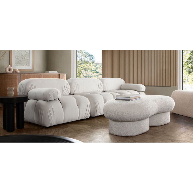 Paloma 3PC Modular 111 Inch Sofa In Light Cream Velvet, White Velvet