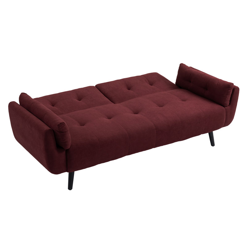 Raducu Twin 190.2Cm Wide Tufted Convertible Sofa, Red Polyester