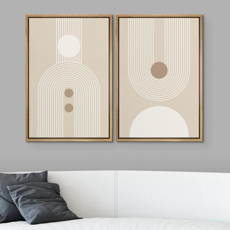 «Line Art Thin Lines Over Plain Tan», 2 pièces, Naturel, H 24 po x l 16 po