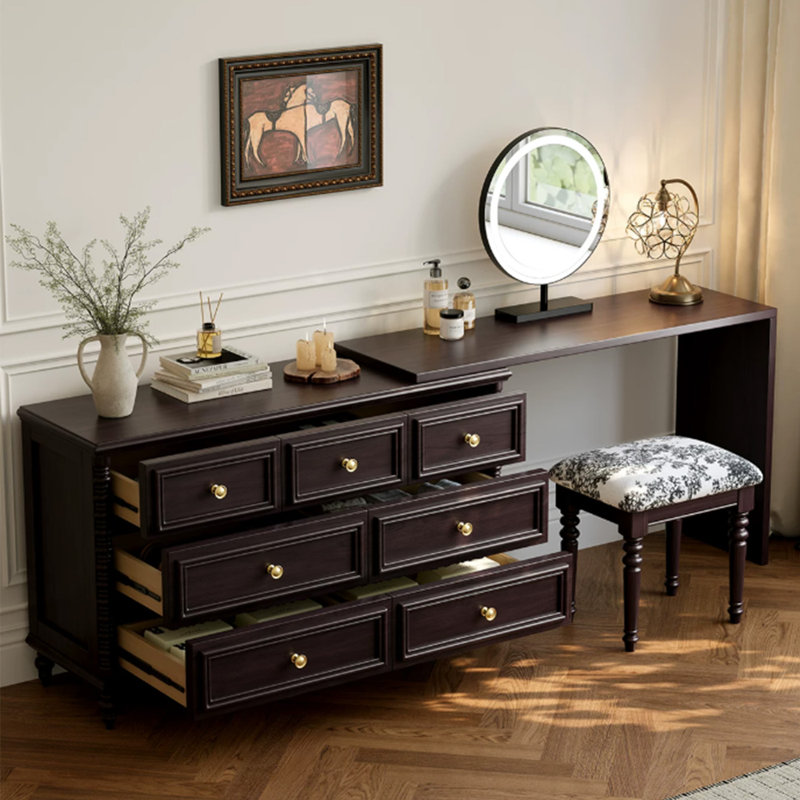 47.24"Black solid wood dressing table with mirror