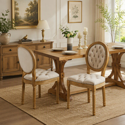 French Style Solid Wood Frame Dining Chair with Nailhead Trim(Set of 2)