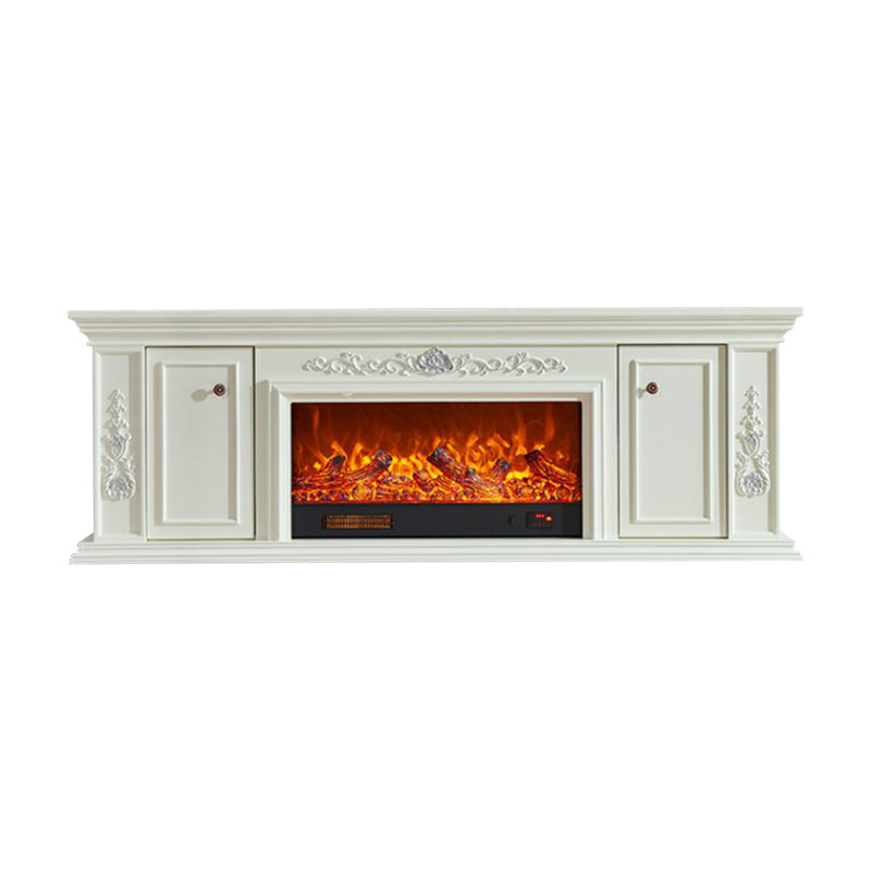 Beigte Solid Wood TV Cabinet Fireplace