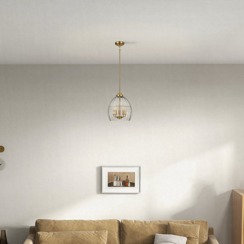 Luminaire suspendu à chaîne Zen Zen avec verre transparent - laiton satiné