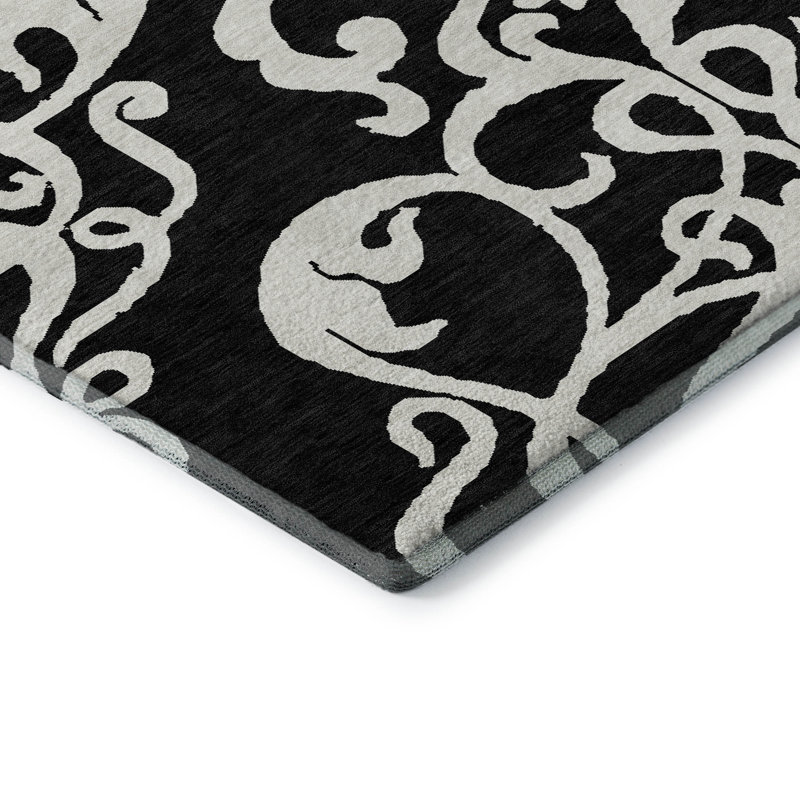 Premium Machine Washable Prisco Black Rug, Rectangle 10' x 14'