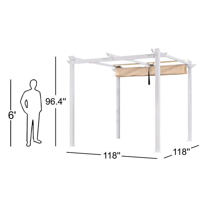 Pergola rétractable d'extérieur 10 pi x 10 pi blanc en aluminium robuste pour terrasse en métal avec abat-jour double pour terrasse
