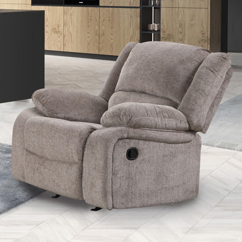 Fauteuil inclinable manuel de style transitionnel avec accoudoirs coussinés et finition moka