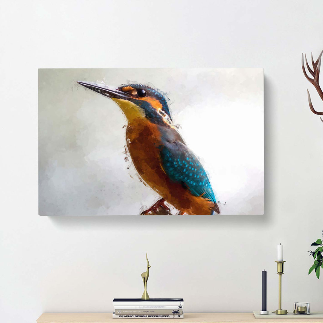 Graceful Kingfisher Bird in Abstract - Wrapped Canvas