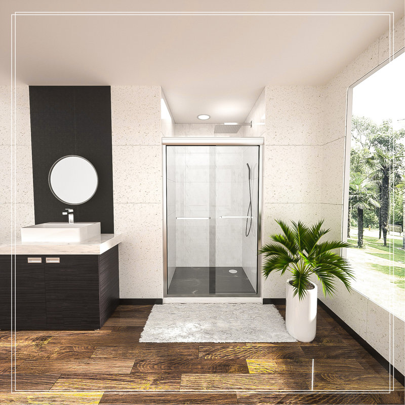 Shower Door 48" W X 76"H Semi-Frameless Bypass Sliding Shower Enclosure, Chrome