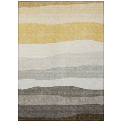 Machine Washable Indoor/Outdoor Xhevrie Pewter Rug