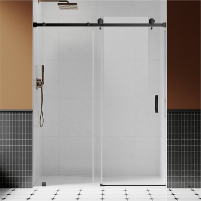 UKS05 46 in. to 49 in. x 76 in. H Frameless Sliding Shower Door in Matte Black with 3/8 in. (10mm) Clear Glass