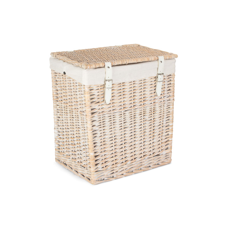 Wicker Laundry Hamper Basket with Lining, White Wash, 44cm H x 29cm W x 39cm D