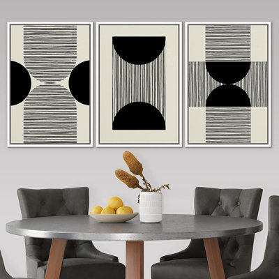 Signature, impression sur toile encadrée, ensemble géométrique bicolore noir foncé, rayures, chiffres abstraits, formes, art moderne, bohème décoratif pour le salon, la chambre à coucher, le bureau - 2204-M24 - noir