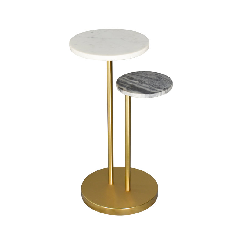 Transitional Handmade Solid Metal & Marble Martini Drink Table