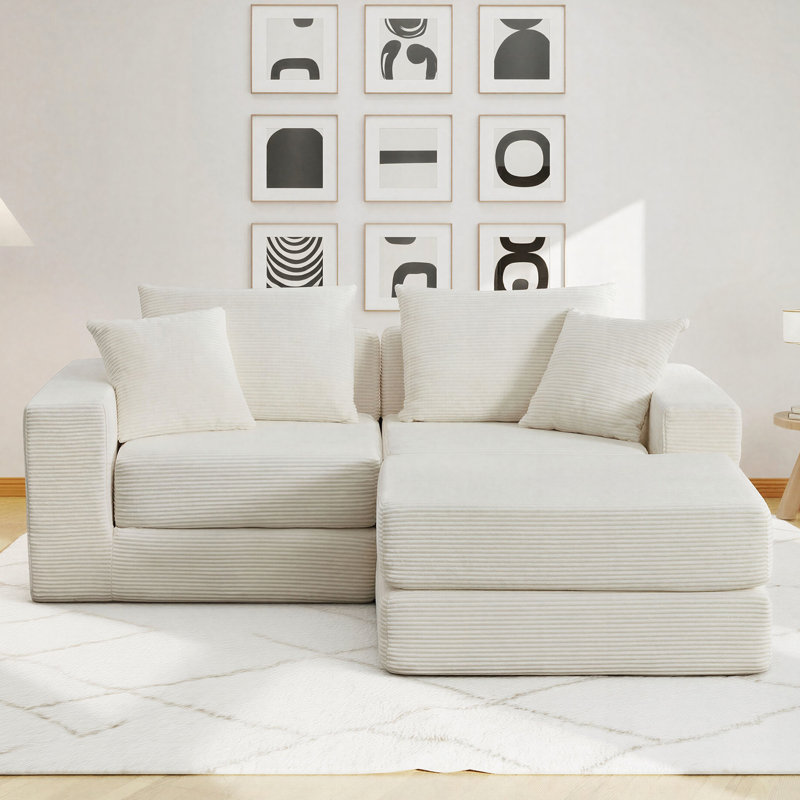 73" Cloud Modular Sectional Sofa, Comfy Compression Couch for Living Room, White