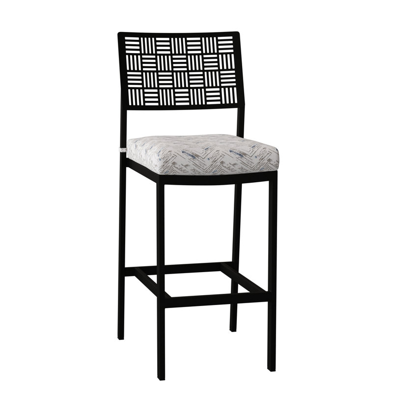 New Century Outdoor Bar Stool, Textured Black, Spectrum Denim Sunbrella® Plainweave