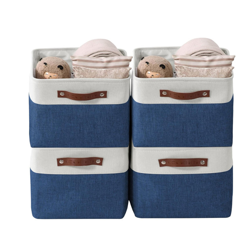 4Pcs Fabric Storage Bins for Shelves, Linen Storage Baskets for Organizing, Decorative Closet Bins for Clothes, Home, Blue