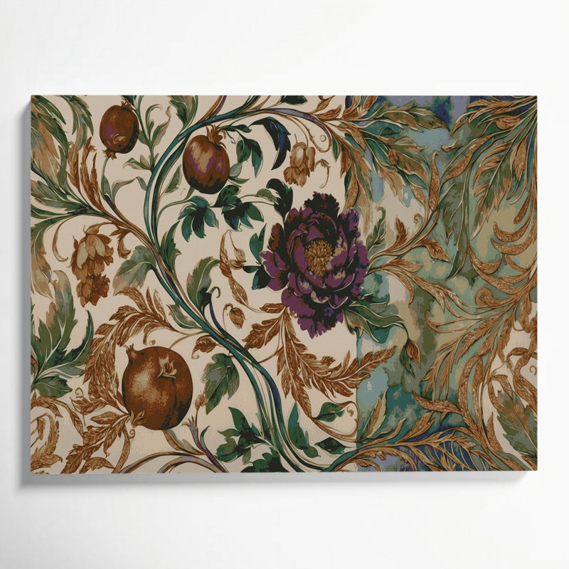 «Botanical William Morris Style», art mural sur toile brune
