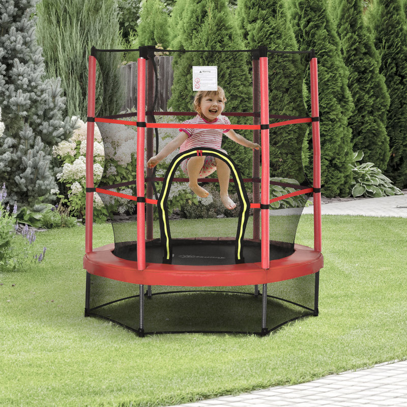 Trampoline pour enfants Outsunny F5FT avec filet, Rouge