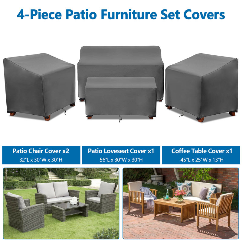 Patio Furniture Set Covers for 4 Piece Outdoor Conversation Set, 31" H x 55" W x 30" D, Gray