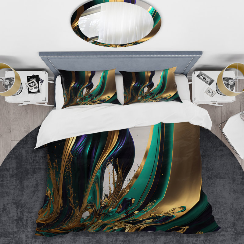 Green and Gold Agate III - Ensemble de housse de couette transitionnel - Microfibre de polyester