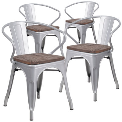 Paquet de 4 Chaise en métal avec assise et accoudoirs en bois