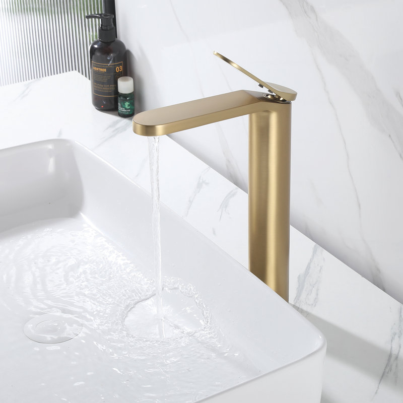 11.7" H Single Handle Single Hole Vessel Sink Faucet, Brushed Gold, Drain Assembly Not Included