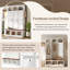 Porte-manteau classique arqué avec banc, mobilier de vestiaire de style campagnard, 3 placards de rangement dissimulés, 5 crochets, blanc-134698863